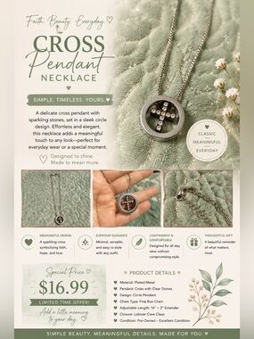 Cross Pendant Necklace in Silver with Clear Stones